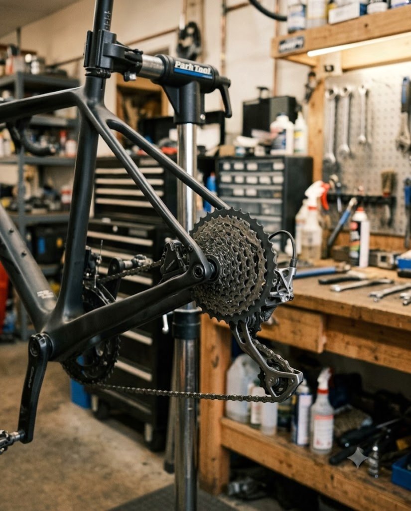 Clean, freshly lubricated drivetrain after servicing