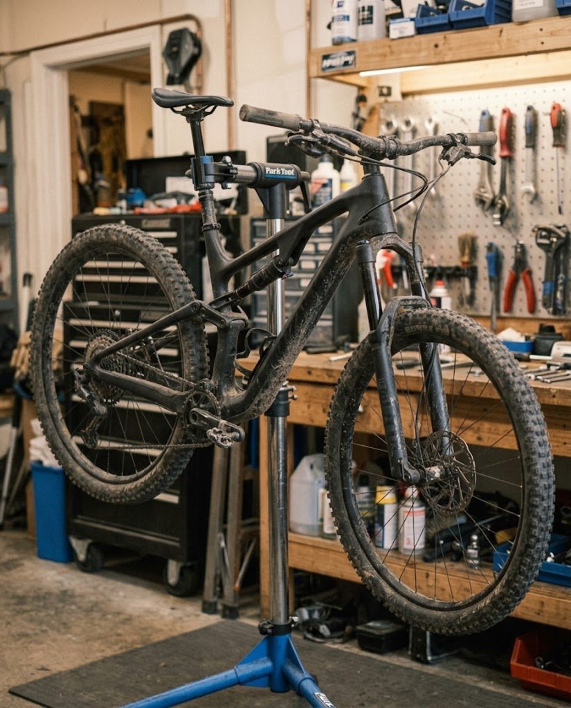 Worn bicycle setup before servicing